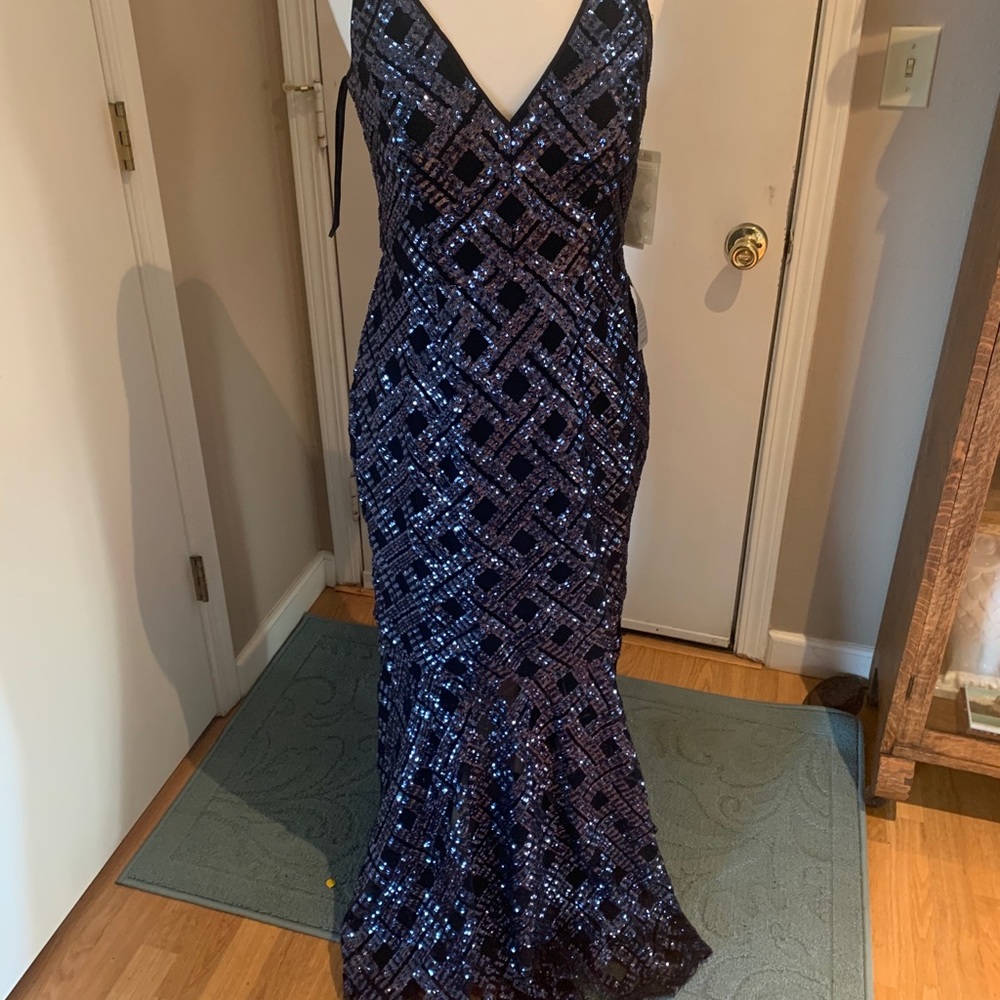 Eliza J Navy Sequin Prom Dress